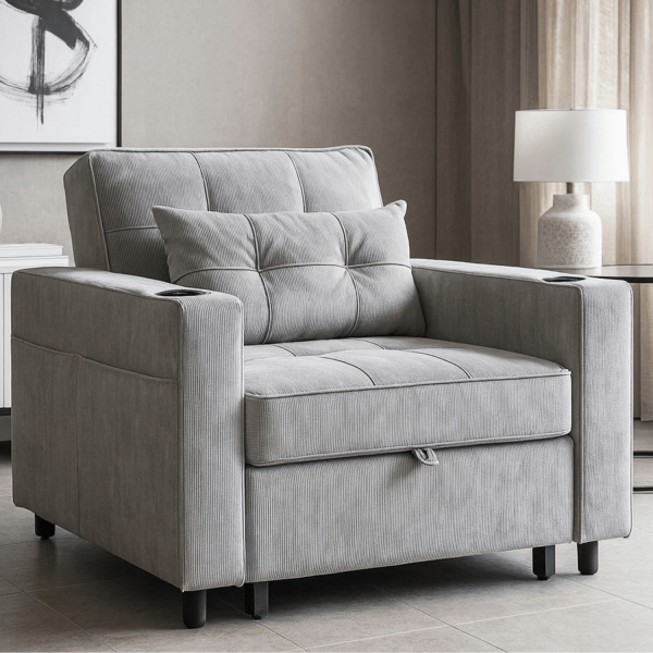 Amerykanka Fotel Rozkładany Sofa Kanapa Do Spania Wypoczynkowy Szary SOLOR
