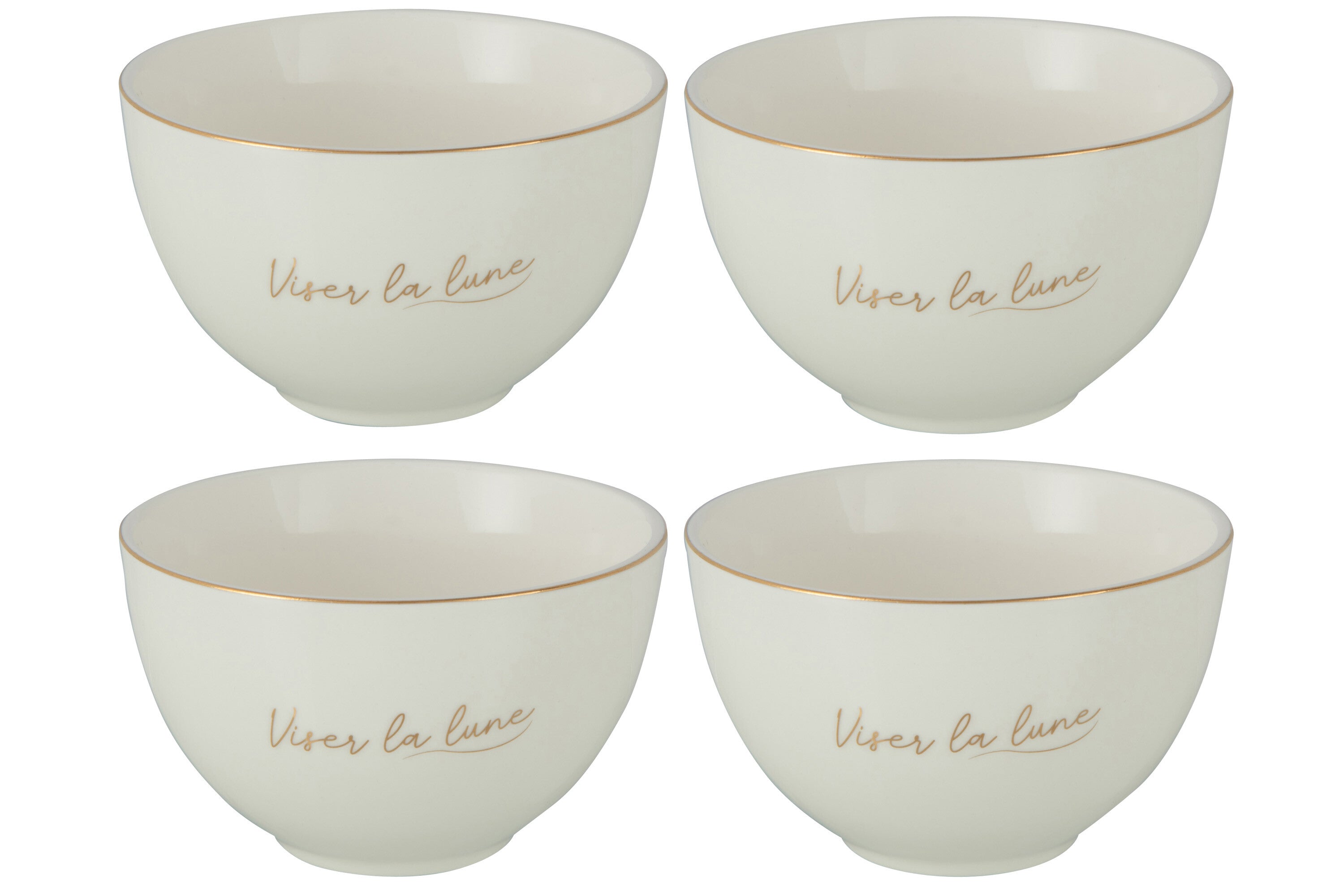 J-Line kom 'Viser La Lune' - porselein - wit/goud - small - 4 stuks