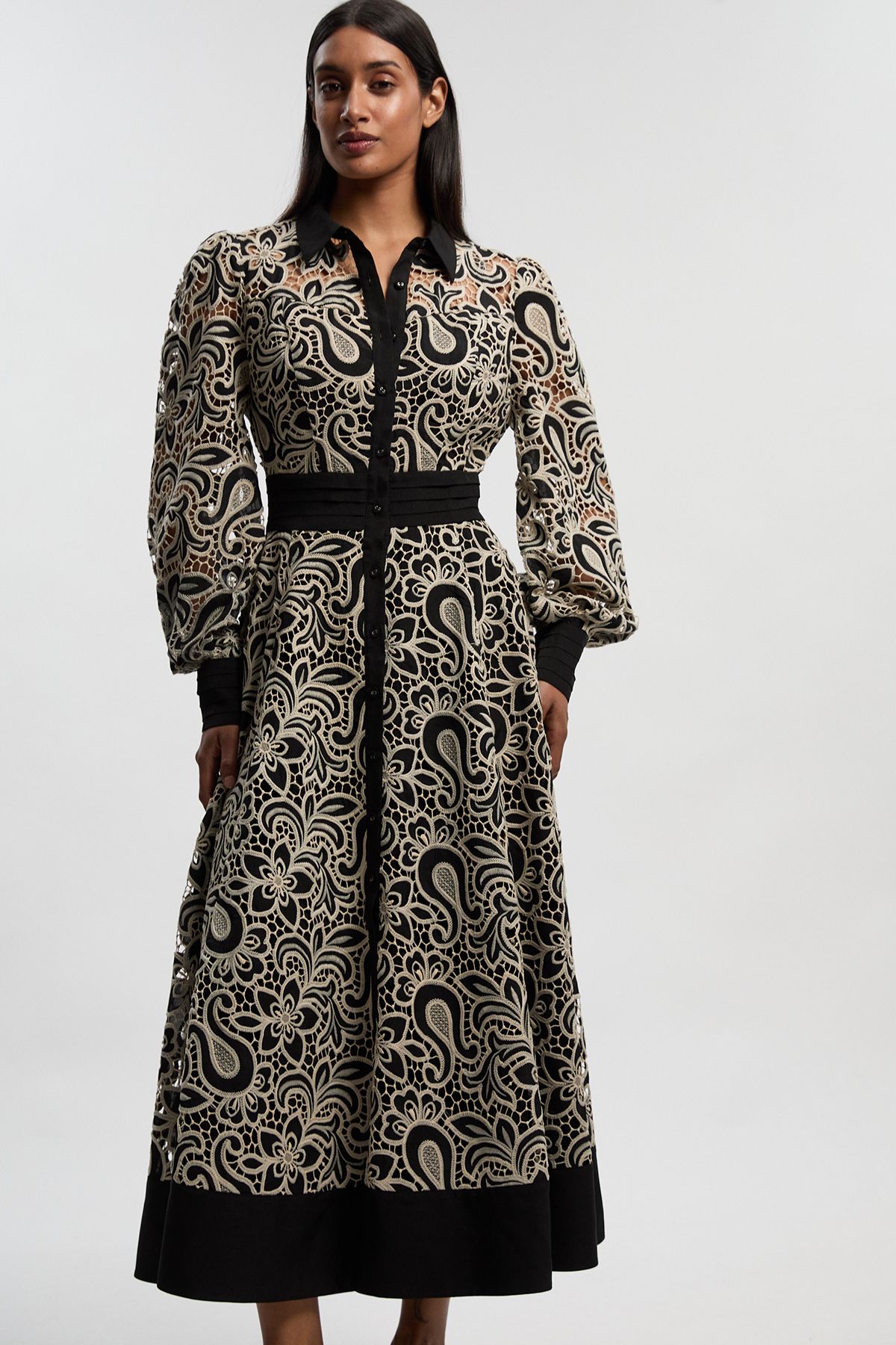KarenMillen Mono Cutwork Woven Maxi Shirt Dress