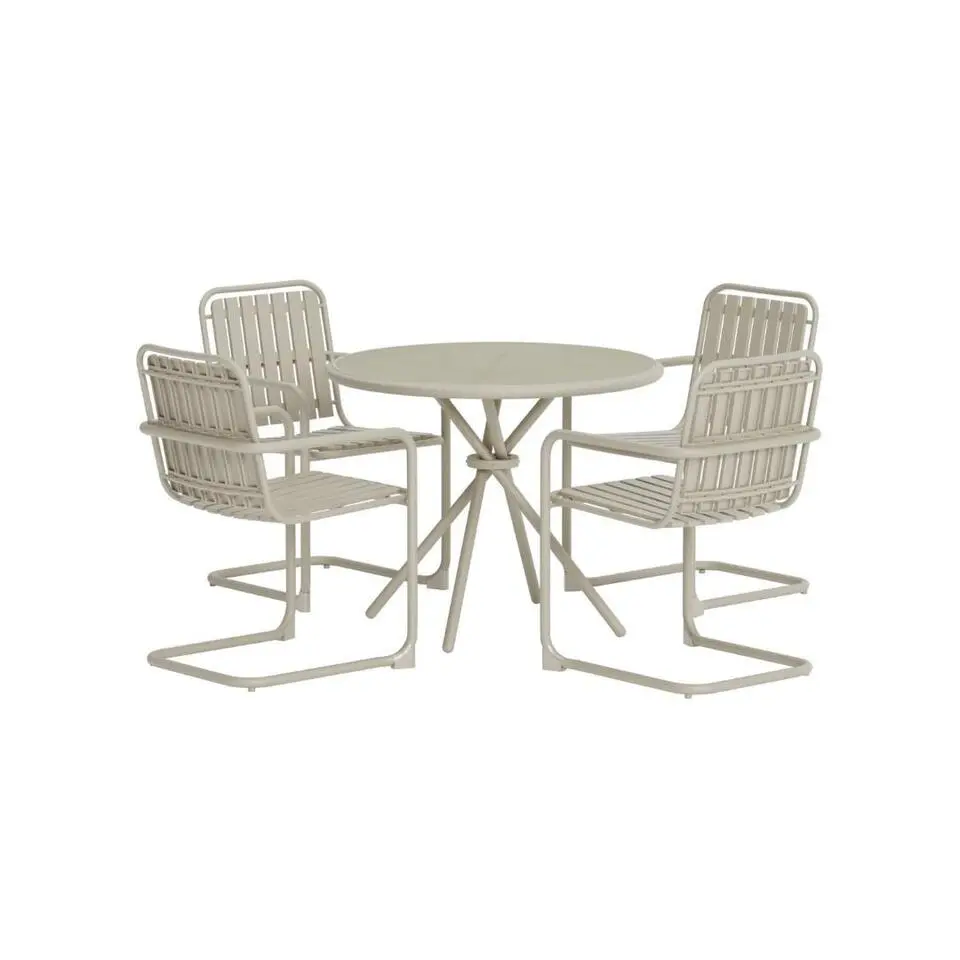 Hioshop Chios tuinmeubelset tafel 90x90cm 4 stoelen beige