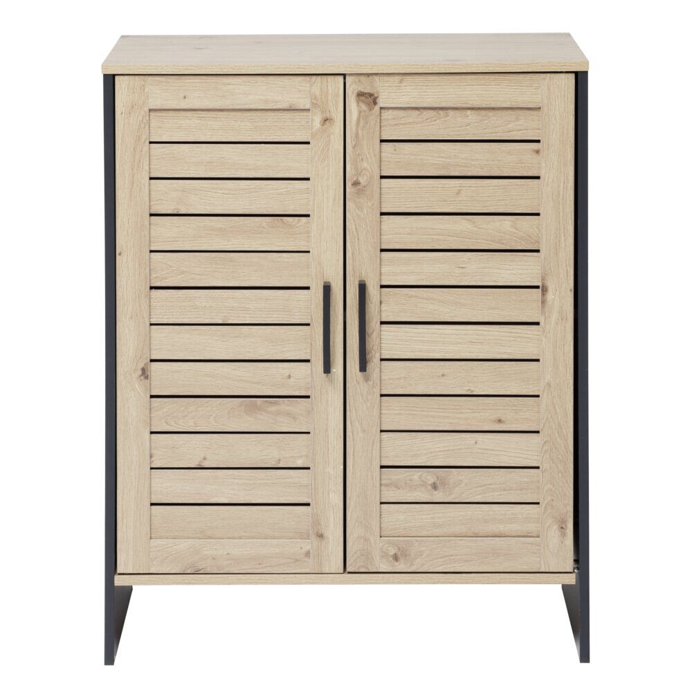 Meuble salle de bain 2 portes naturel et noir 60x30xH75 cm - Richmond