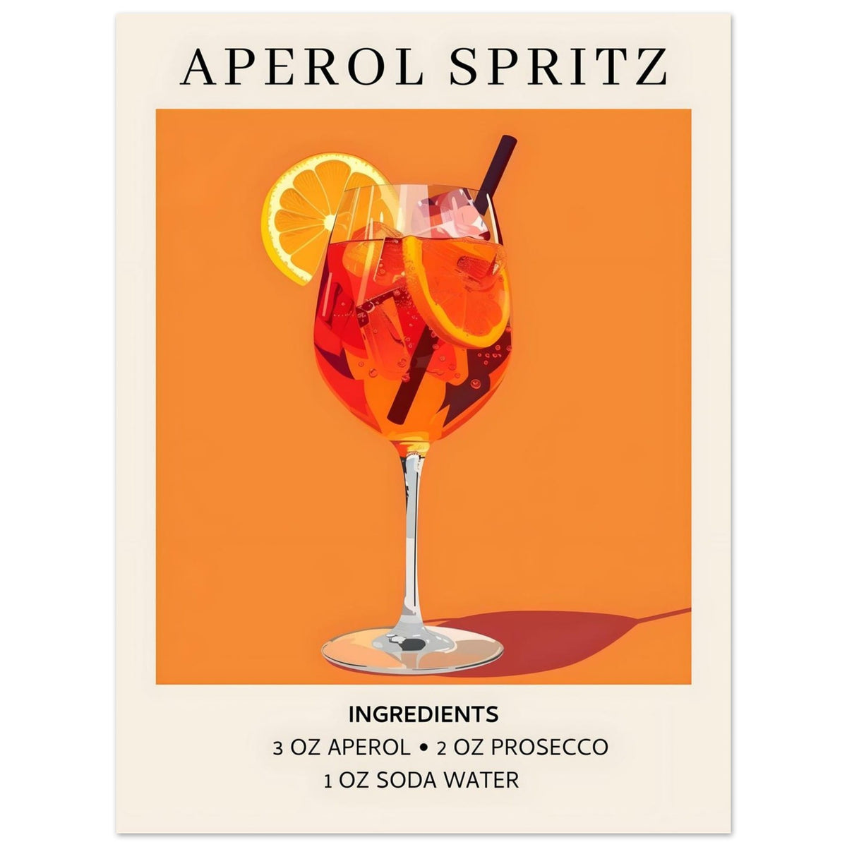 Artfulprints Poster Aperol Spritz - Ingrediënten  - 30x40 cm - Oranje