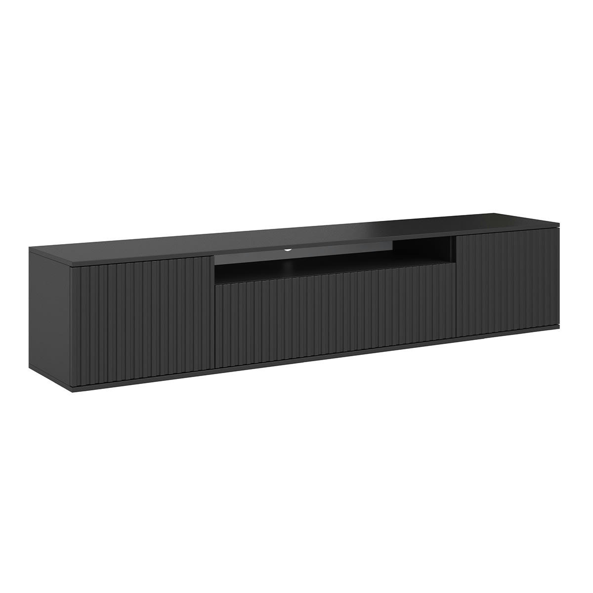 - Meuble TV mural 3 portes 200 cm stratifiés, métal noir