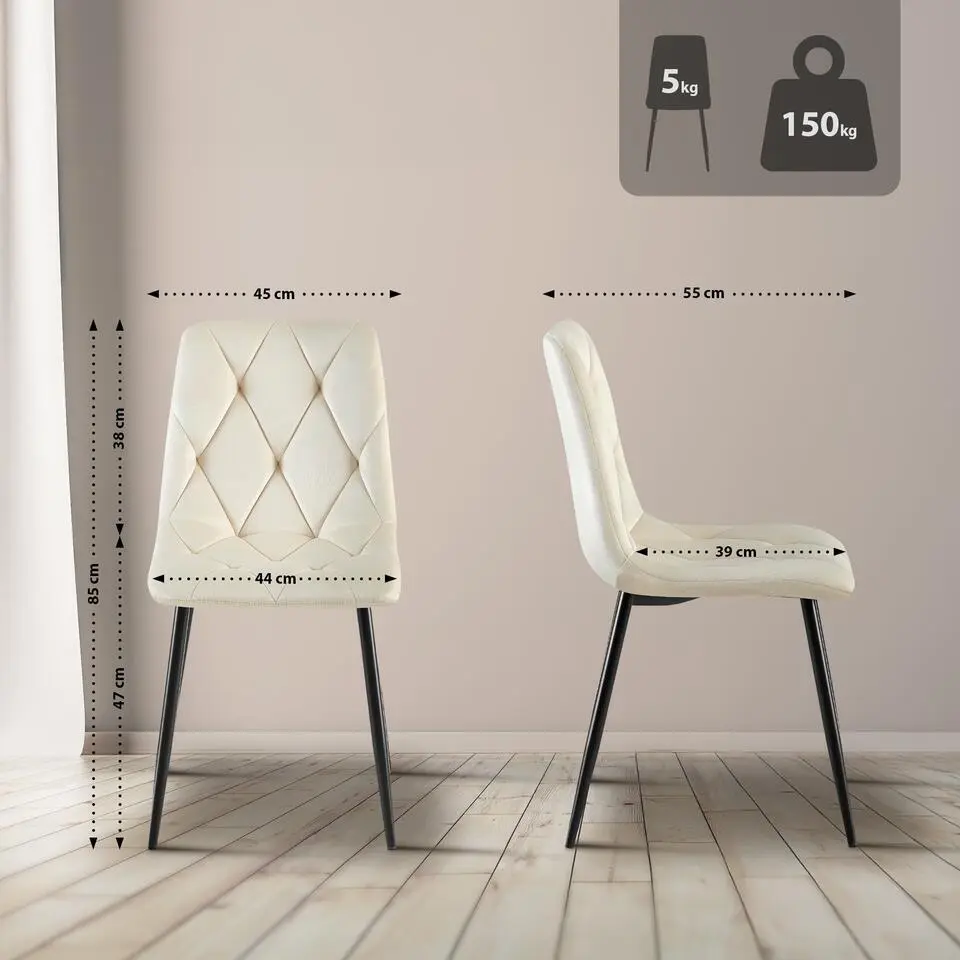 CLP Eetkamerstoel Clairton zwart Frame - Fluweel - creme