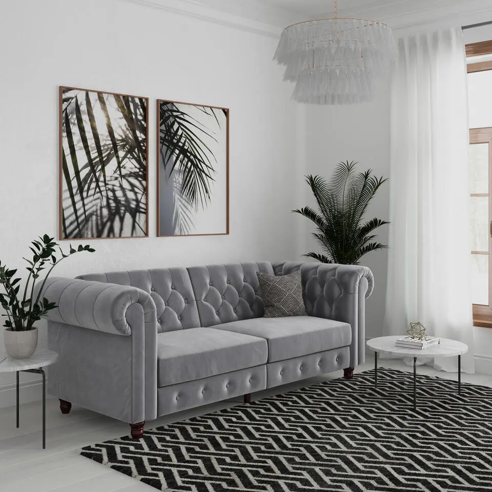 Felix - 3-zits slaapbank in lichtgrijs fluweel