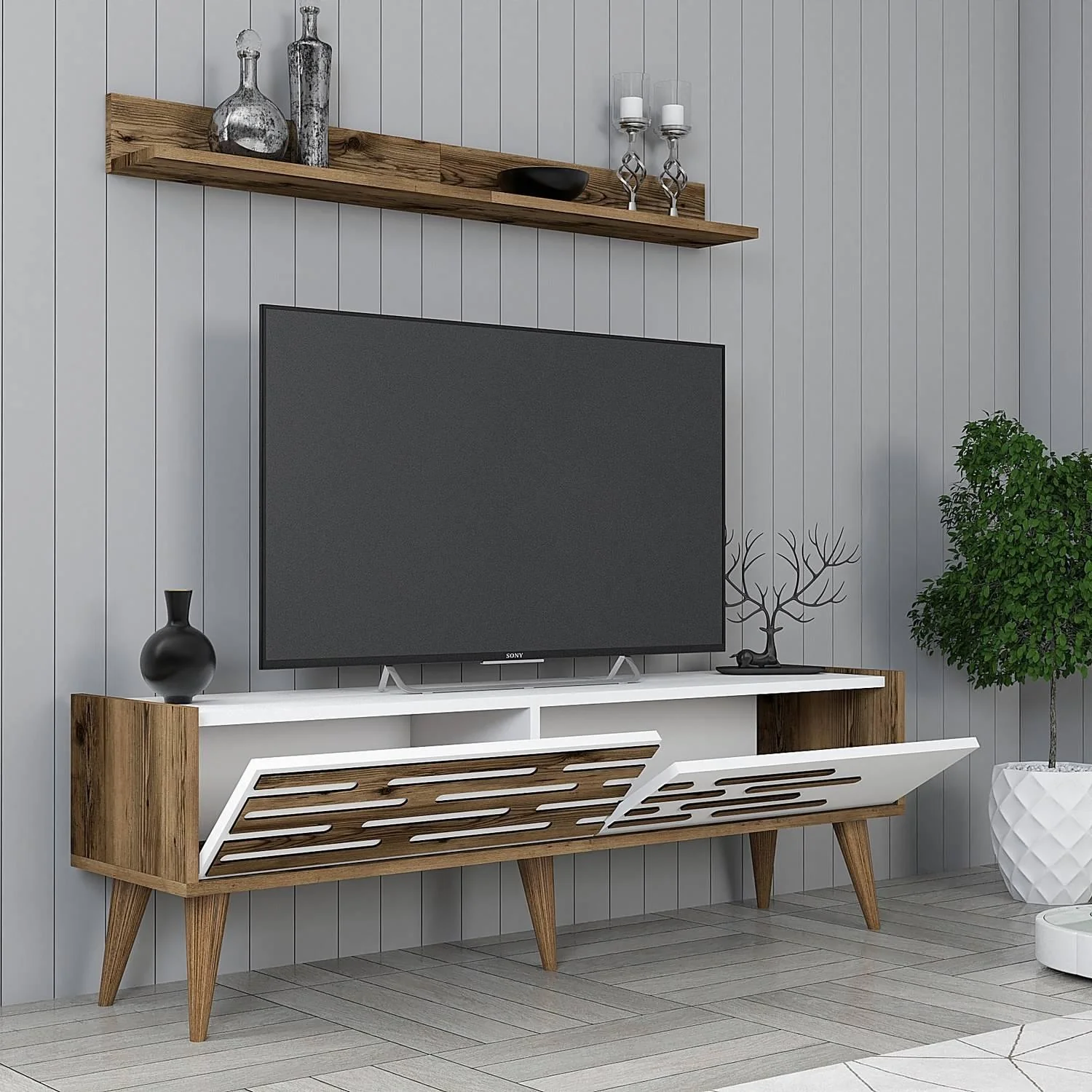 Set van TV-meubel en wandrek Valensiya