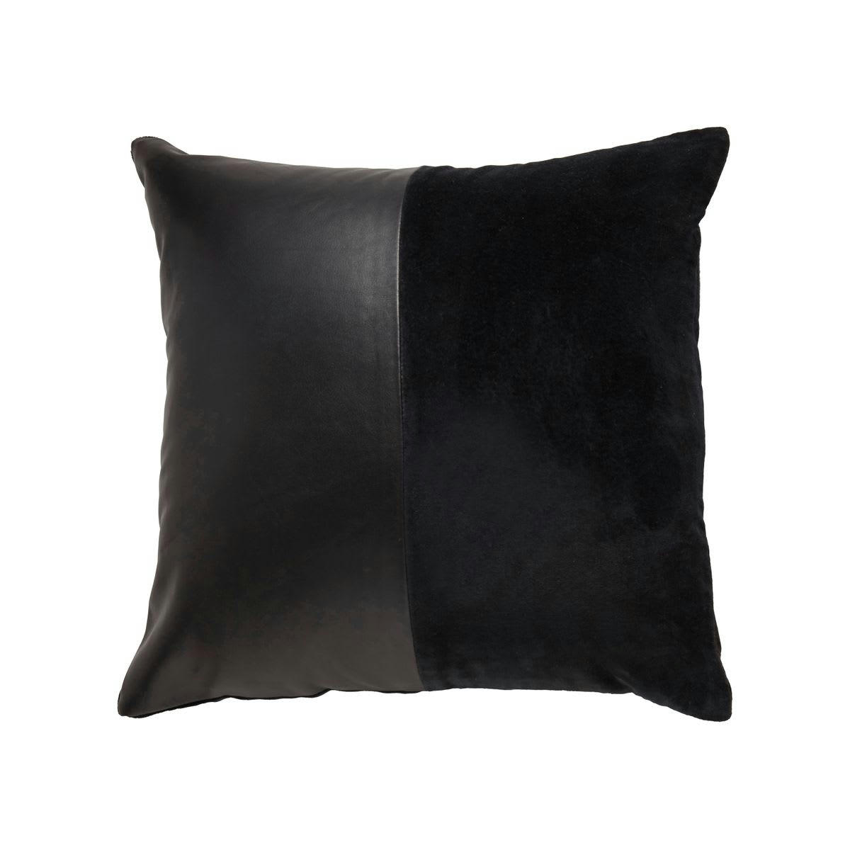 FORKS - Coussin carré coton et cuir 45x45 cm noir