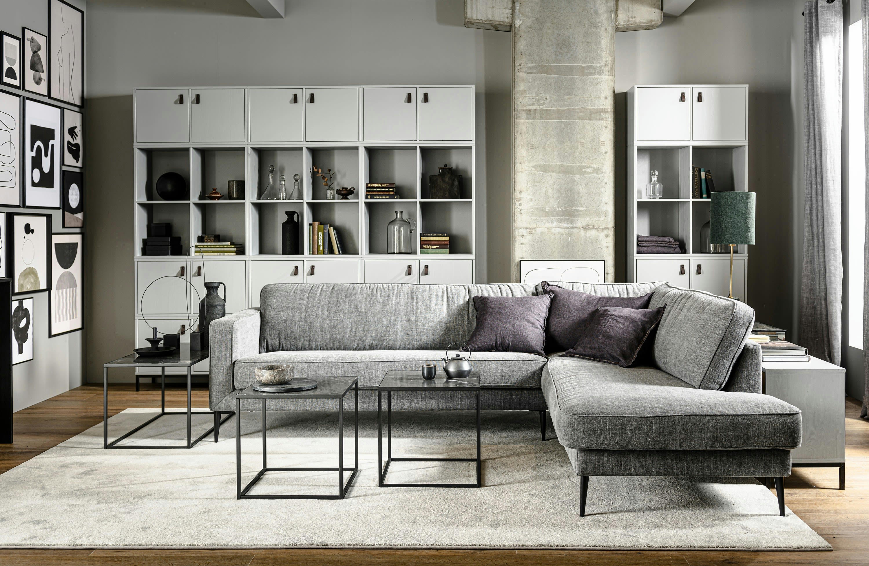 PEBBLE - Grand cabinet 4 volumes ouverts en bois gris