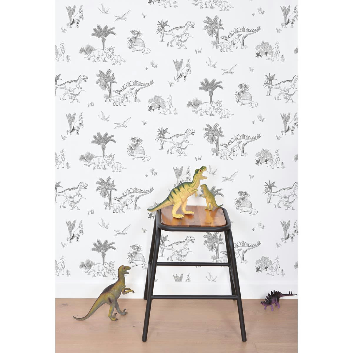 DINOSAURUS - Papier peint dinosaures en Papier Gris 50cm x 10m