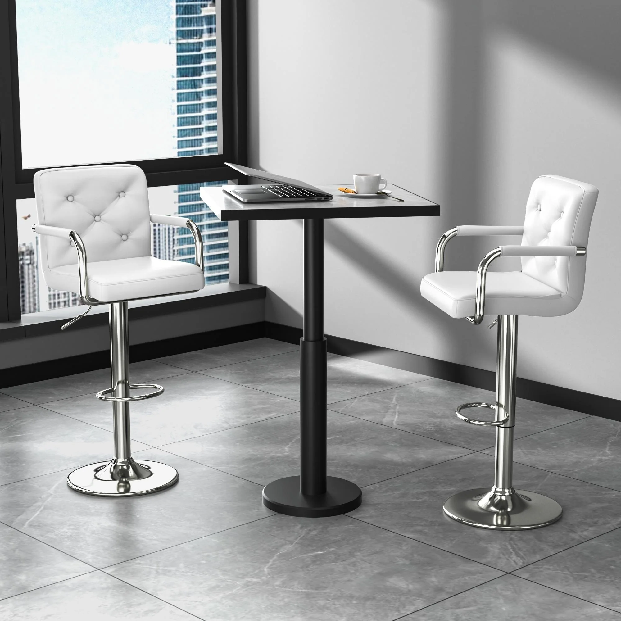 Javlergo Set of 2 Bar Stools Adjustable Swivel PU Leather Barstools with Arm and Back