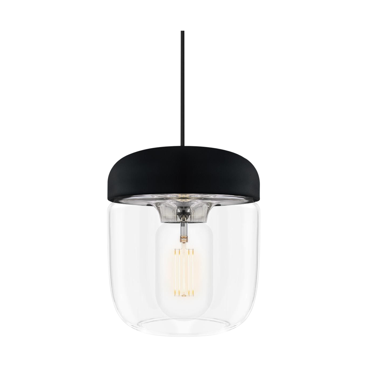 Umage Acorn hanglamp zwart met steel - met koordset zwart - Ø 14 cm