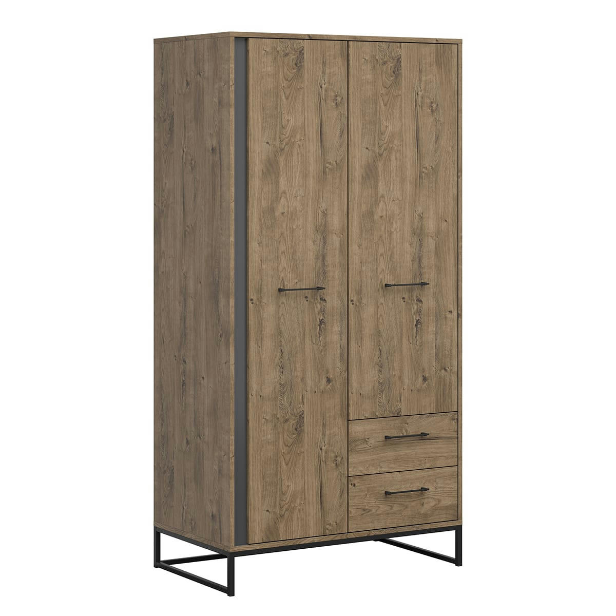 - Armoire 2 portes 2 tiroir naturel et gris anthracite