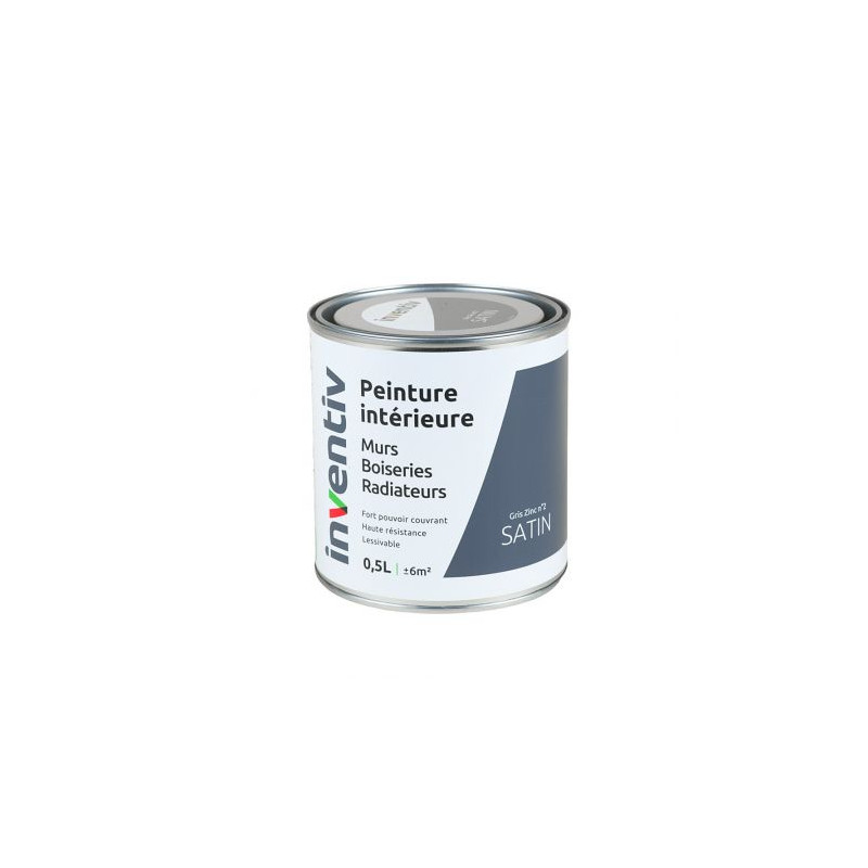 Peinture pour mur boiserie radiateur Gris Zinc n°2 satiné 0,5 L INVENTIV
