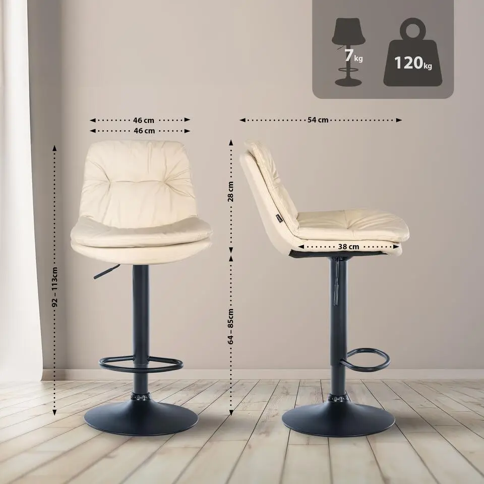 CLP Barkruk Laurel zwart Frame - Kunstleer - creme