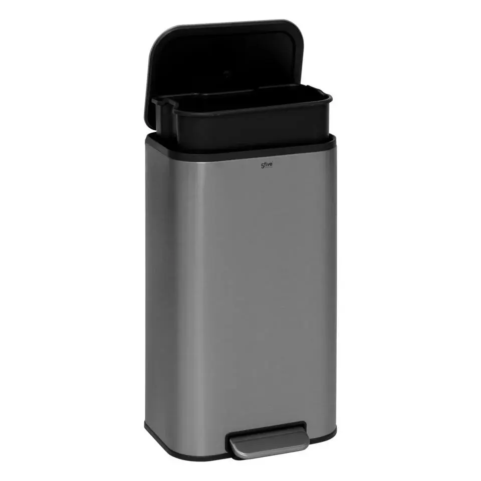 5Five Pedaalemmer Norvik - zilver - rvs - 30L - 36 x 30 x 61 cm