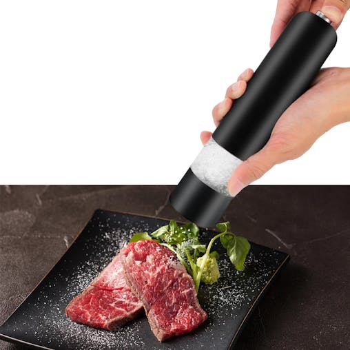 NNEOBA Electric Spice Grinder with LED Light Automatic Pepper & Salt Mill Black