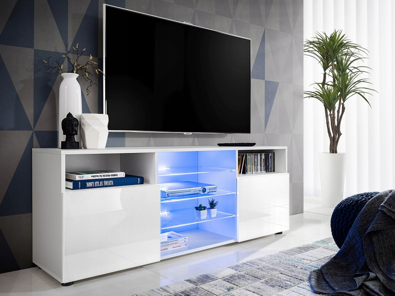 Pan Igiełka Szafka RTV LED Czarny Biały Dąb Wotan Połysk MatRGB LED Pilot