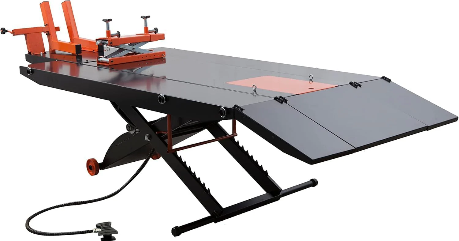 APlusLift MT1500X 1500LB Air-Operated Motorcycle & ATV Lift Table – 48 Wide with Side Extensions, 2-Year Warranty