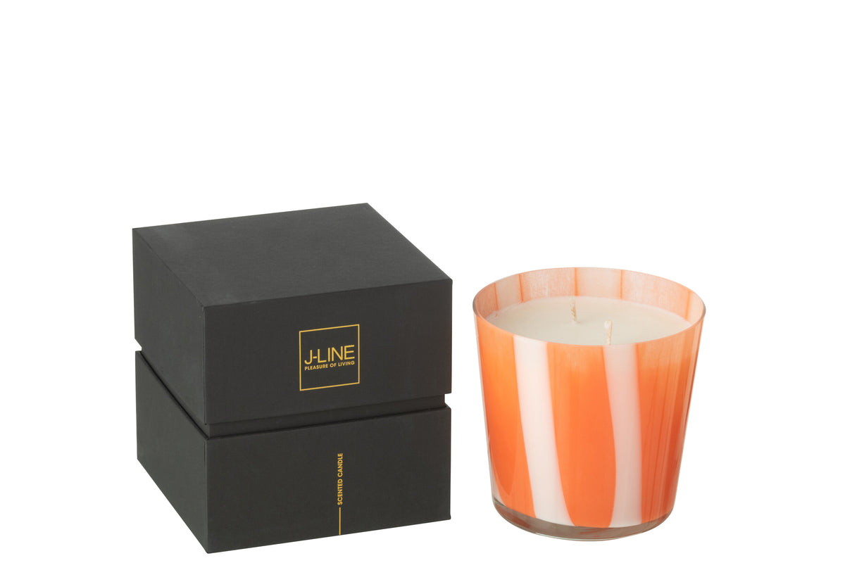 J-Line geurkaars Noa Strepen - Stone & Rock - glas - oranje - small - 50U