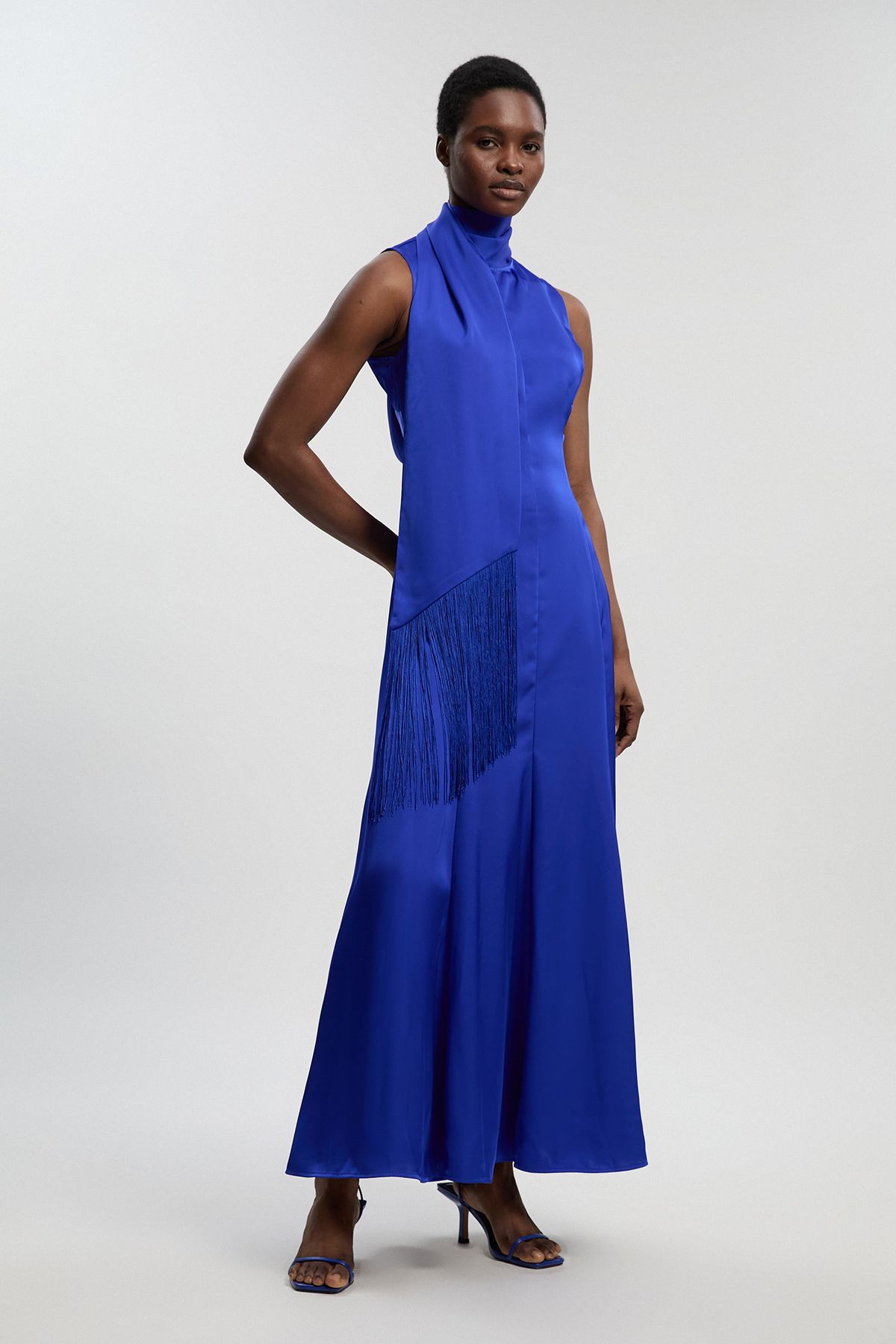 KarenMillen Viscose Satin Sleeveless Cowl Neck Drape Woven Maxi Dress