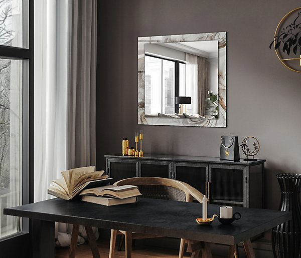 Miroir Imprimé Tulup 60x60 cm Motif Abstrait En Marbre Glace Murale Moderne Pour Salle De Bain