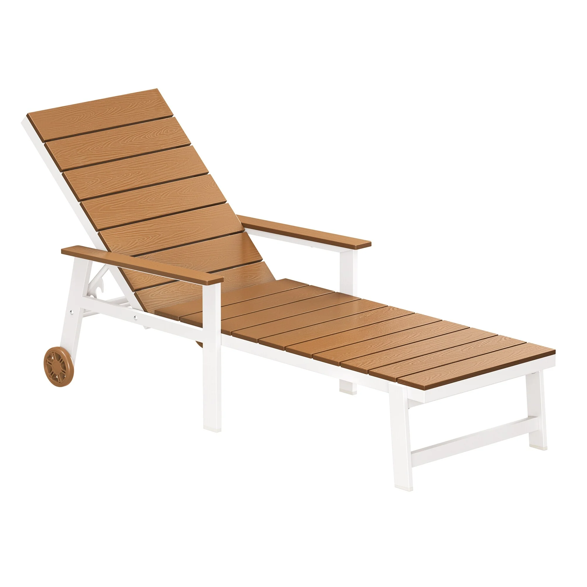 Outdoor Lounge Chair with HDPE Slats, Adjustable Positions & Wheels — All-Weather Aluminum Frame