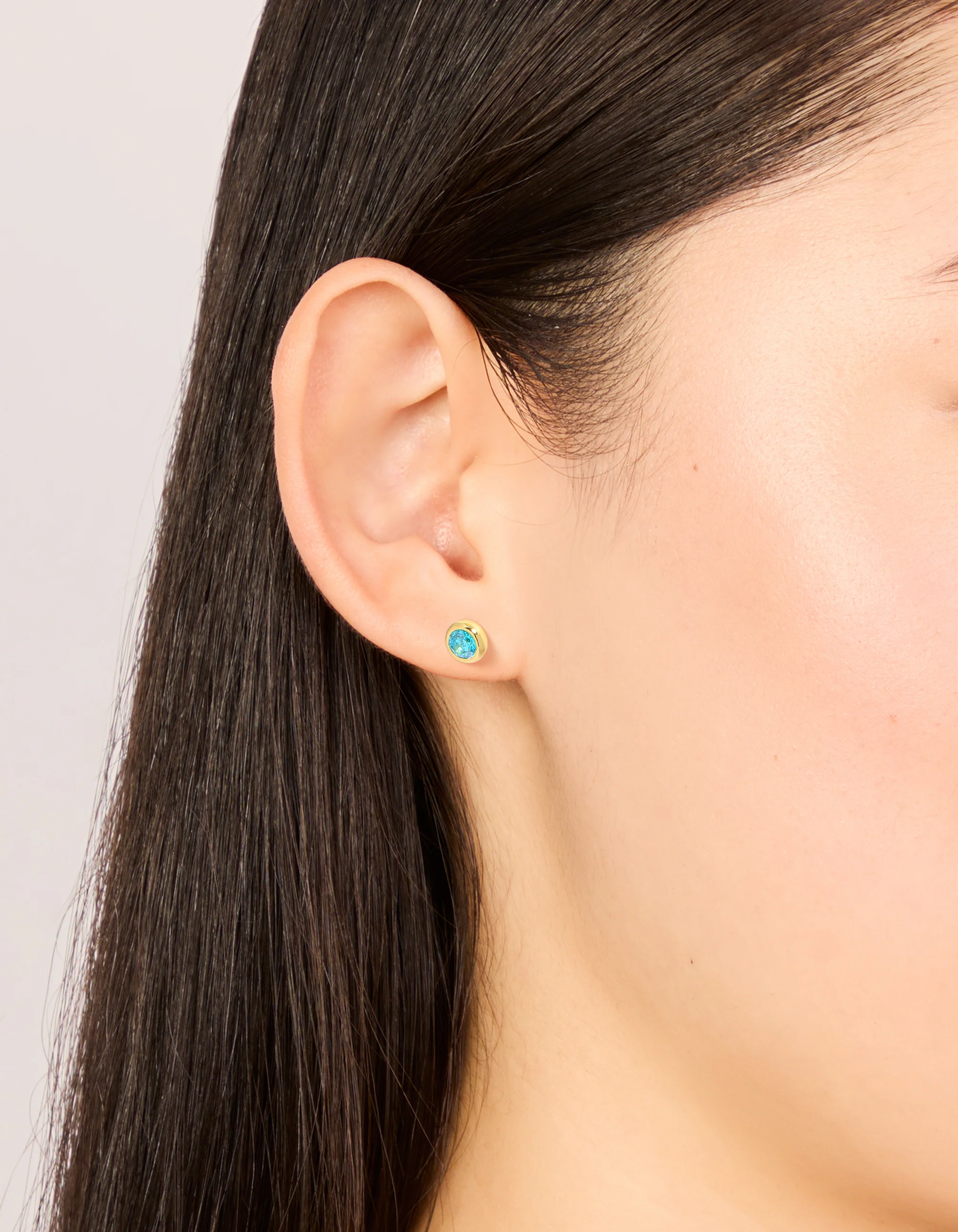 Waterproof Gold Plated Stainless Steel Aquamarine Cubic Zirconia March Birthstone Bezel Set Stud Earrings