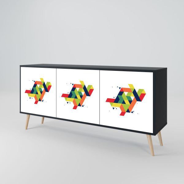 FUTURE SIGN Komoda 3 drzwi Czarna-Bukowa skośna