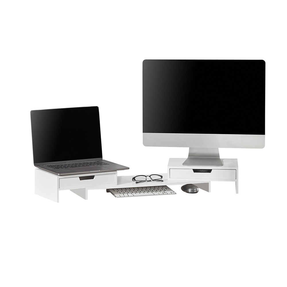 Podstawka pod monitor i laptop z organizacyjnymi szufladami do biurka biała