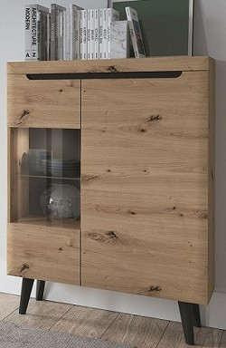 Witryna Nordan 90 do salonu - dąb artisan/czarny   LED