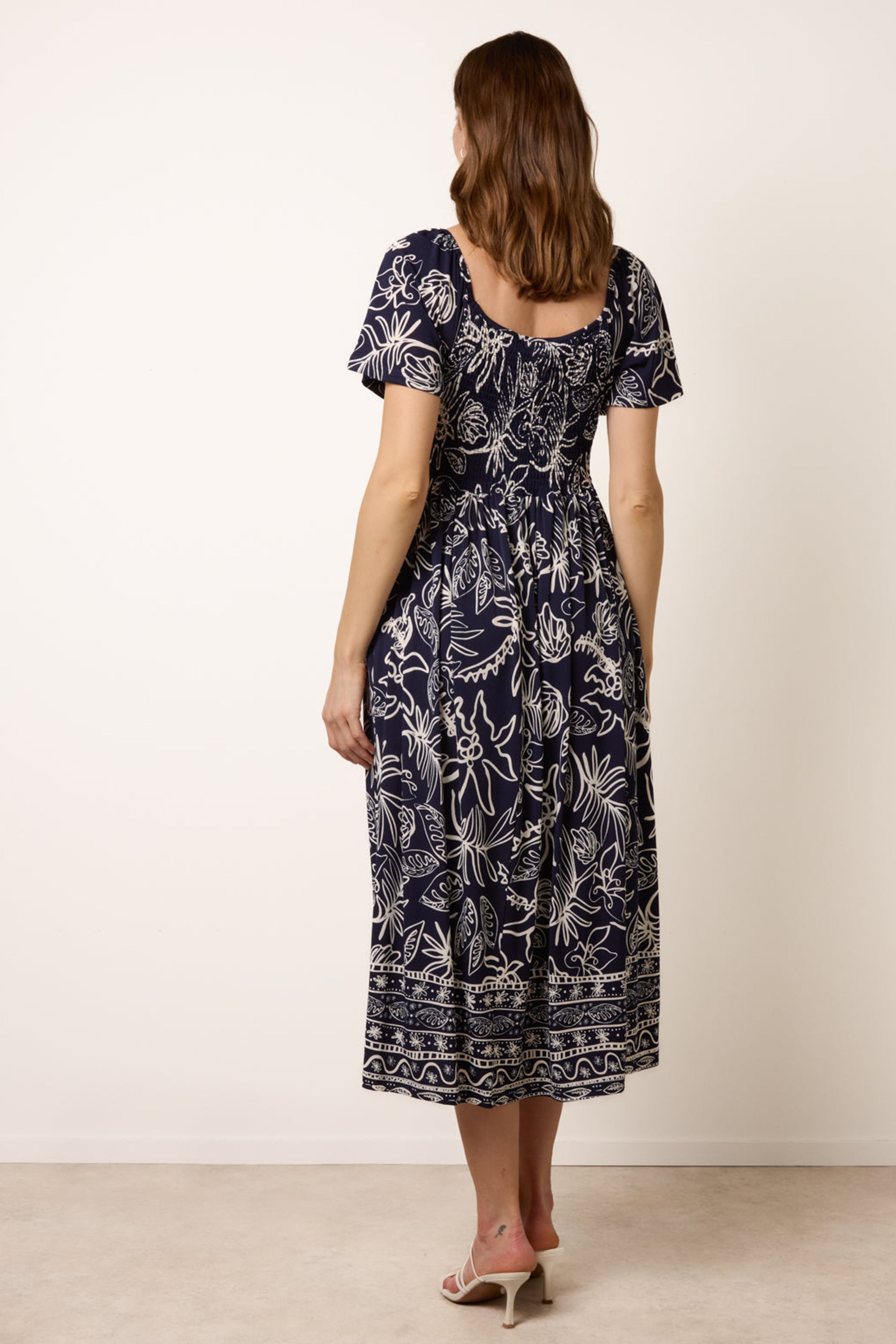 Blue Vanilla Navy Shirred Drop Waist Midi Dress