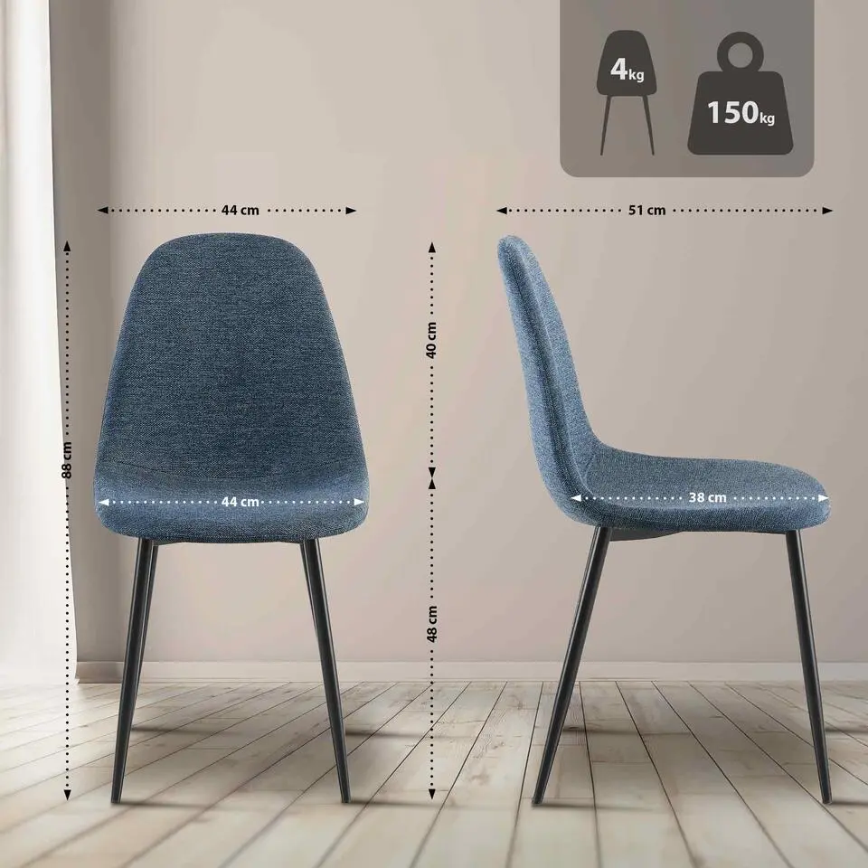 CLP Eetkamerstoel Napier zwart Frame - Stof - donkerblauw