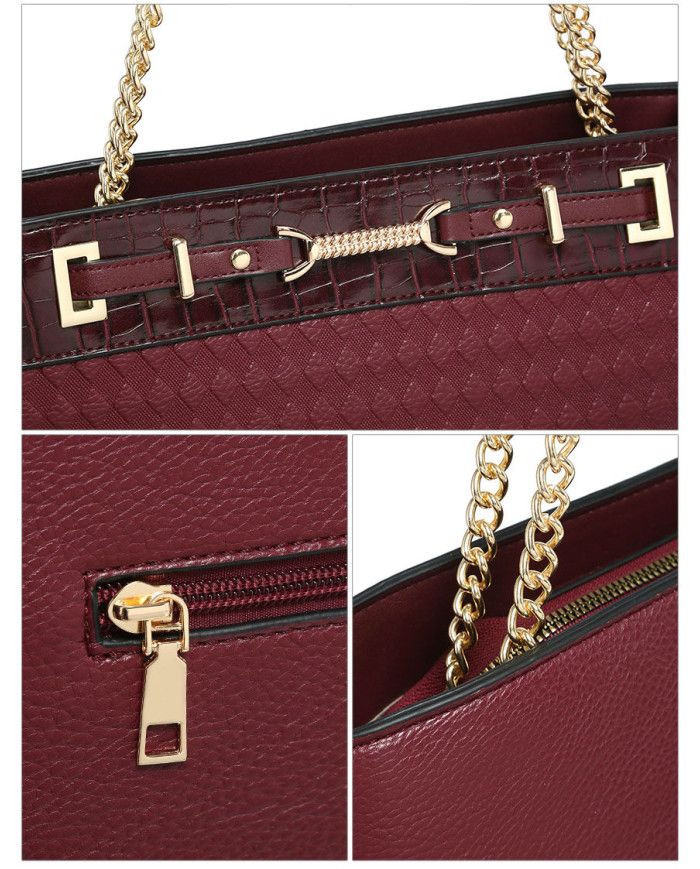 JFY Top Zipped Diamond Pattern Tote Bag