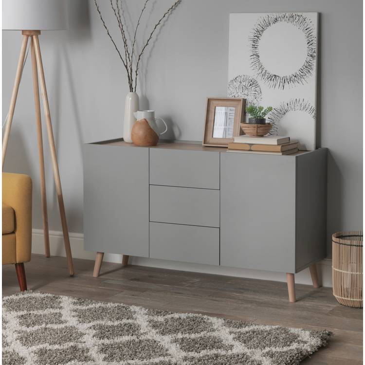 Habitat Skandi 2 Door 3 Drawer Sideboard - Grey Two Tone