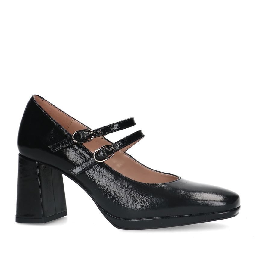 Manfield Zwarte leren mary jane pumps
