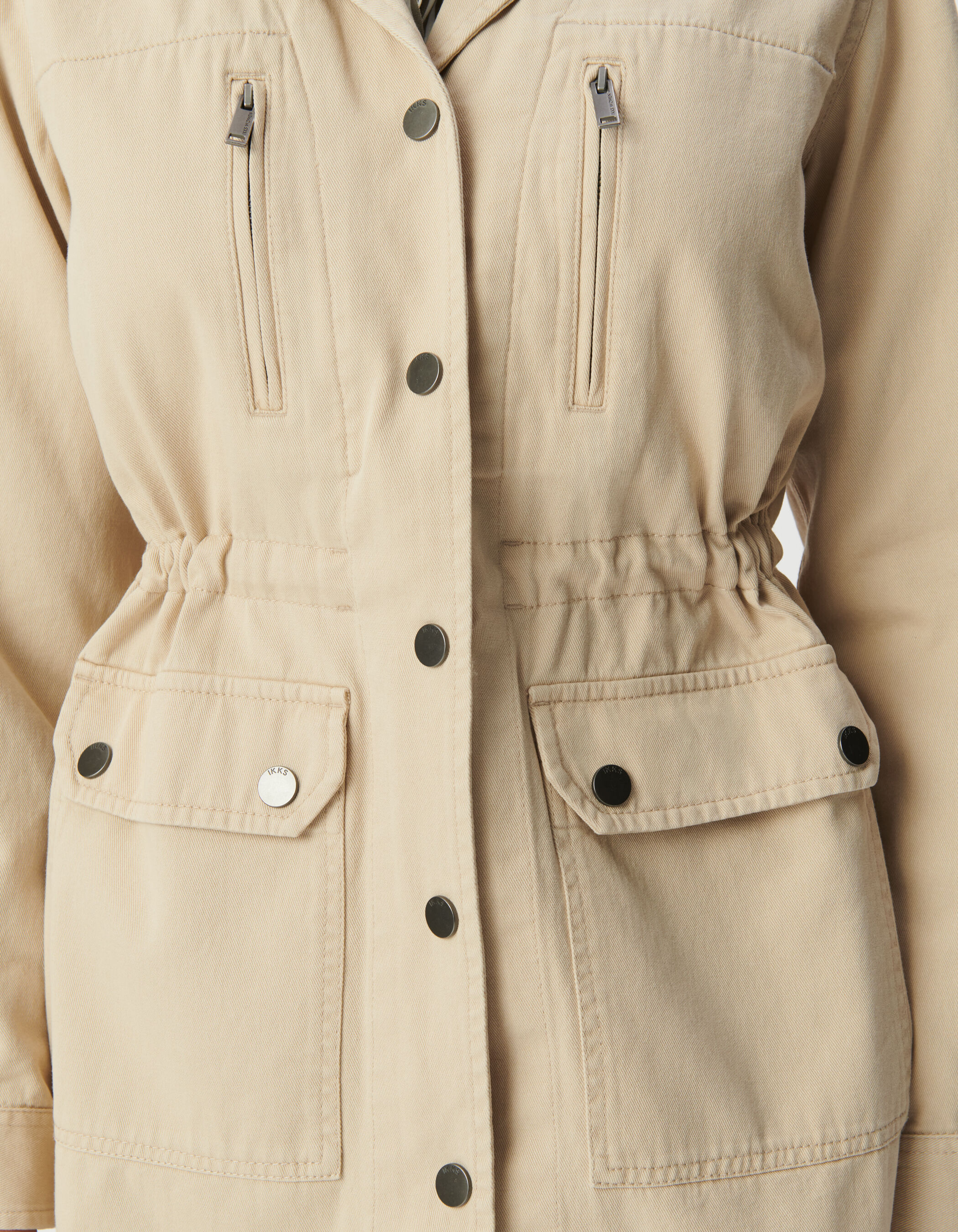 Veste saharienne beige broderies épaules Femme