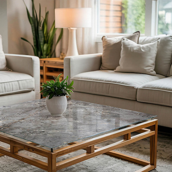Dessus de table en verre trempé Wallfluent 60x60 cm Motif naturel de marbre