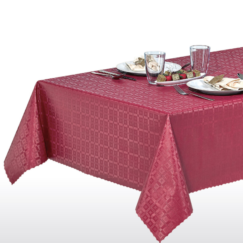Nappe en PVC non tissé gaufré Damast bordeaux 140 cm au mètre