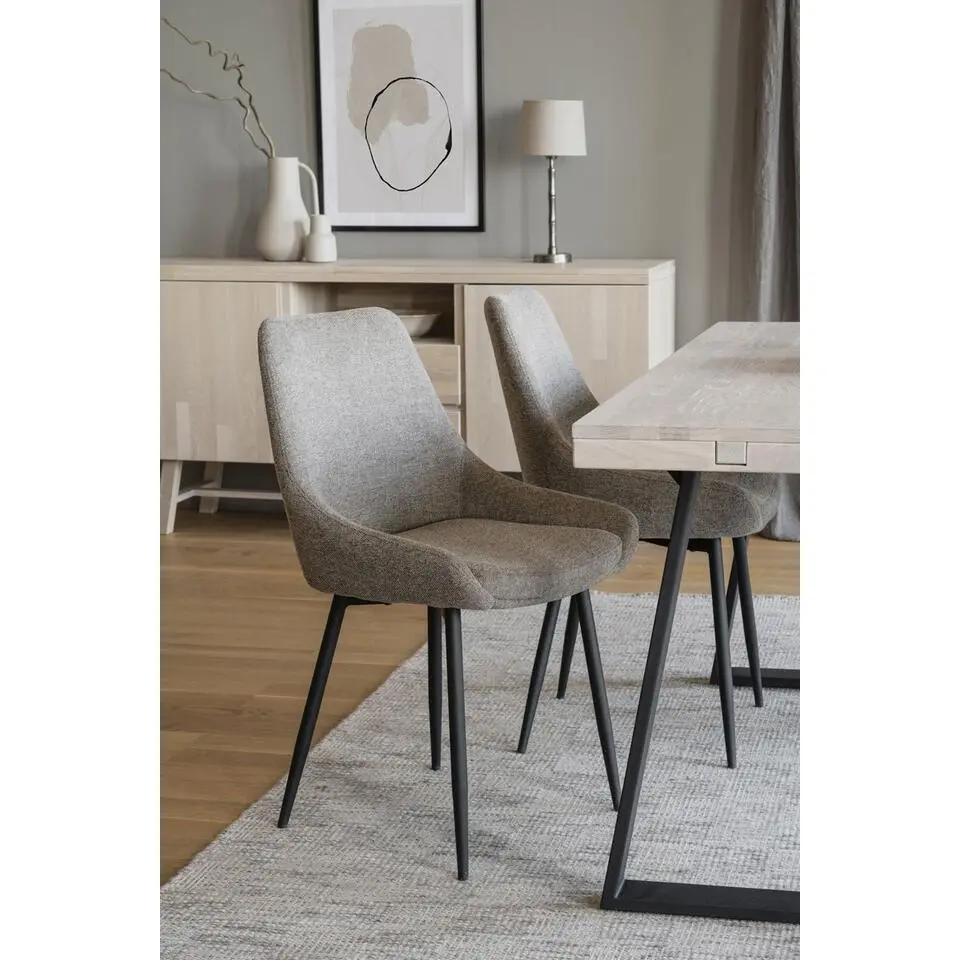 Rowico Home Sierra Eetkamerstoel Beige - Zwarte Poten - Set Van 2