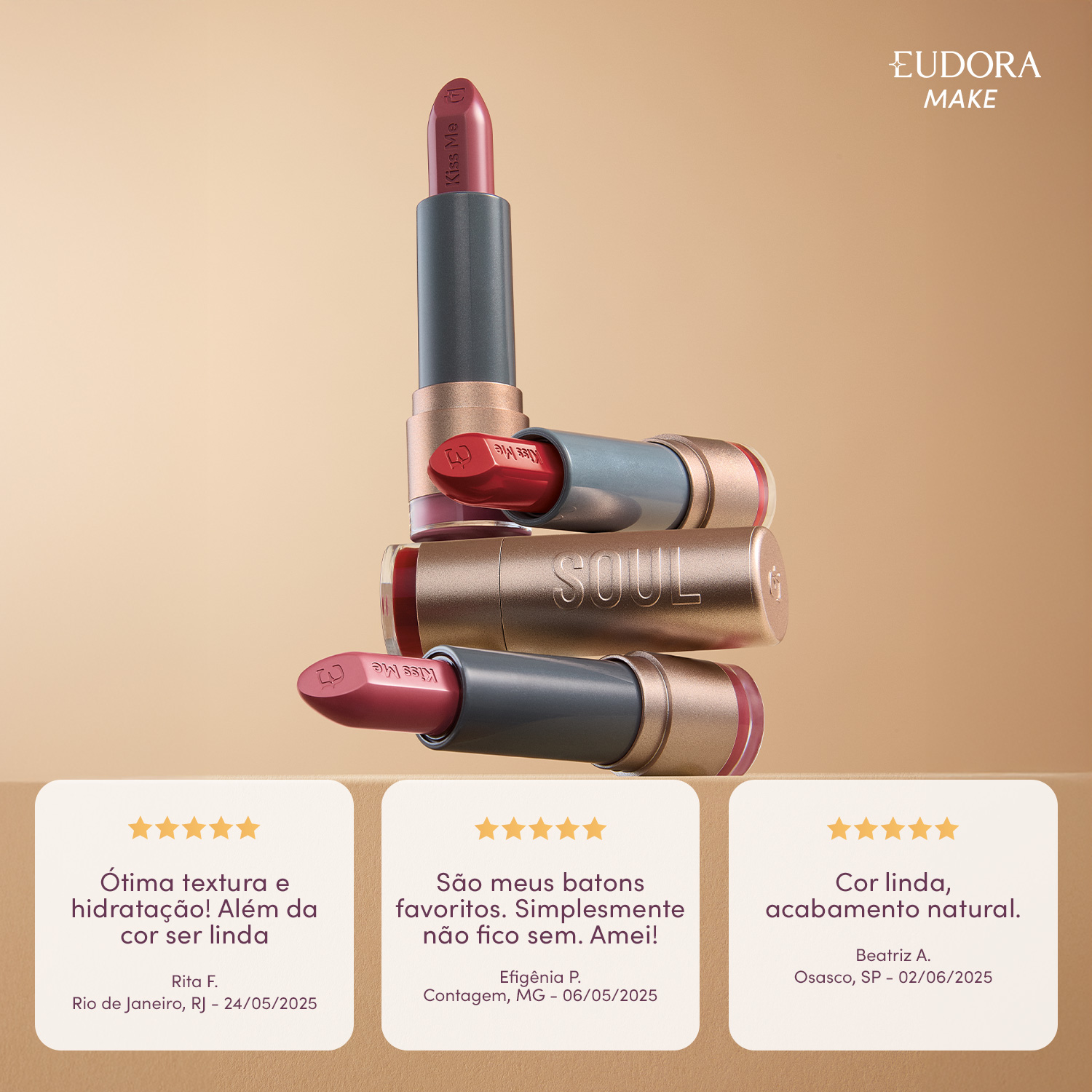 Combo Soul Kiss Me: Batom Hidratante Avelã 3,7g   Batom Hidratante Malva 3,7g