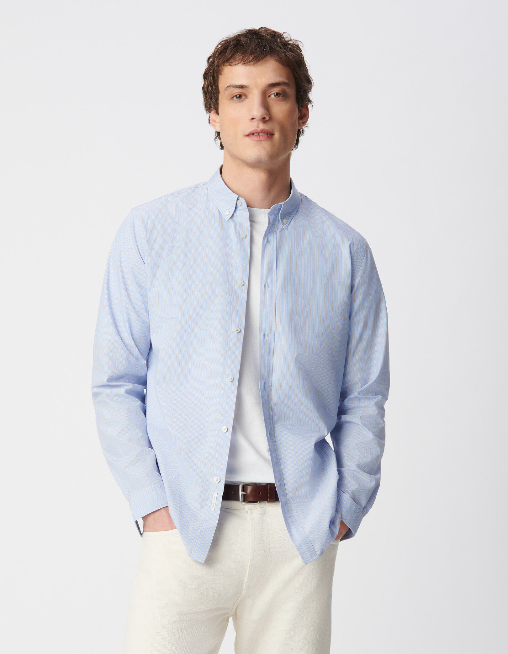Chemise slim bleue coton bio motif rayures Homme