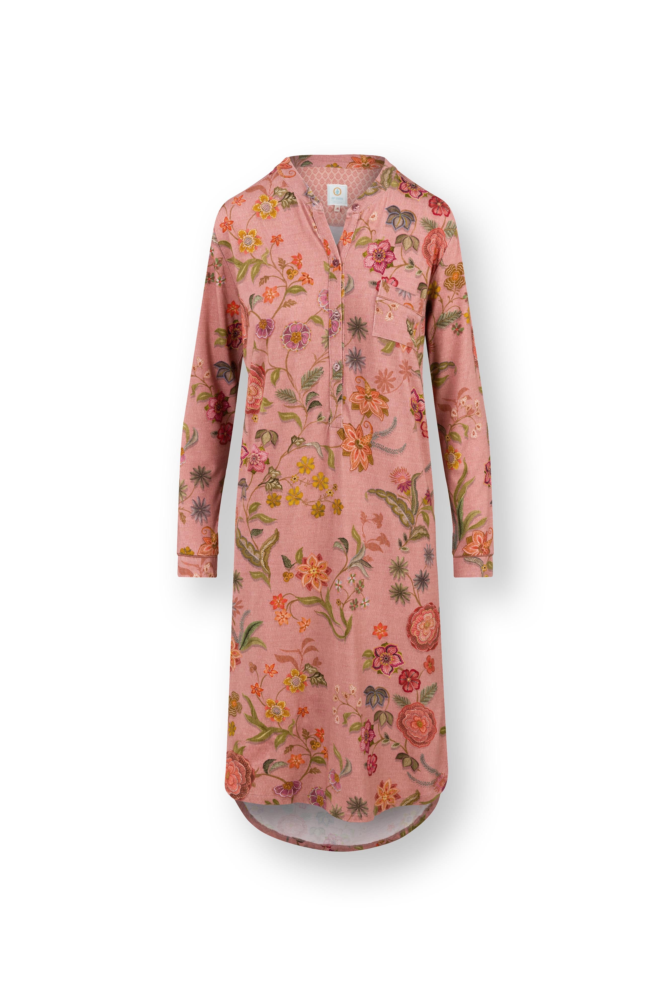 Pip Studio - Diogo Nachthemd Lange Mouw Dames - Coco Flower - Koraal - S