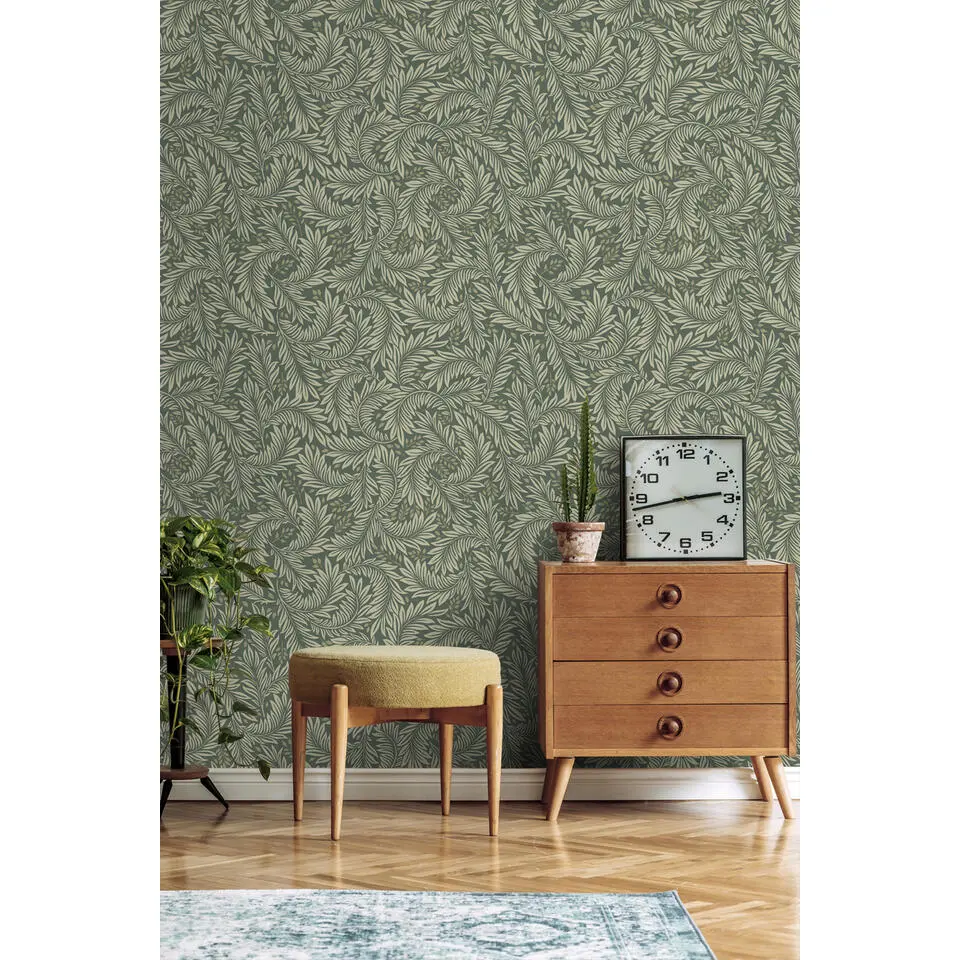 ESTAhome behang bladeren donkergroen - 50 x 900 cm