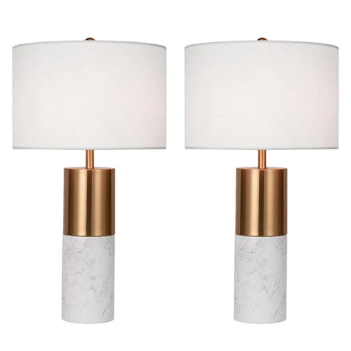 SOGA 2X 60cm White Marble Bedside Modern Desk Table Lamp Living Room Shade with Cylinder Base