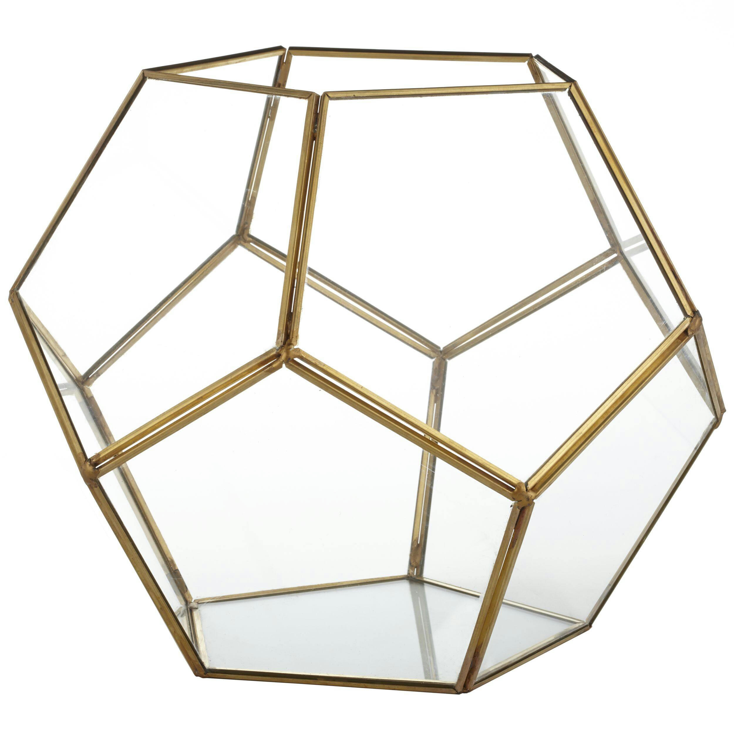 CANVAS Glass Christmas Decoration Pentagon Cube with Gold Trim, 11-in