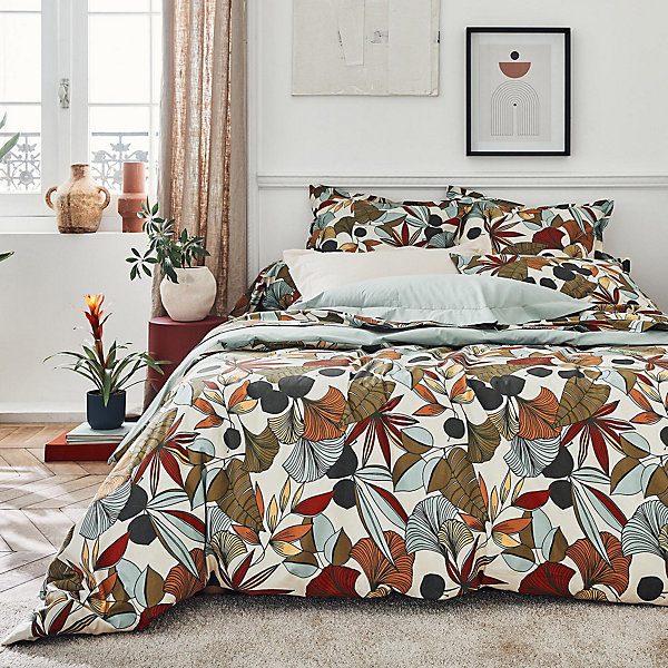 Housse de couette 200x200 cm percale coton CASCADE vert sauge