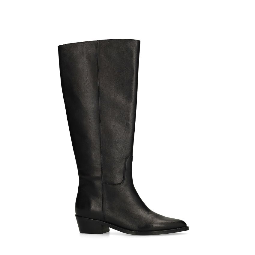 Manfield Zwarte leren hoge laarzen met brede schacht