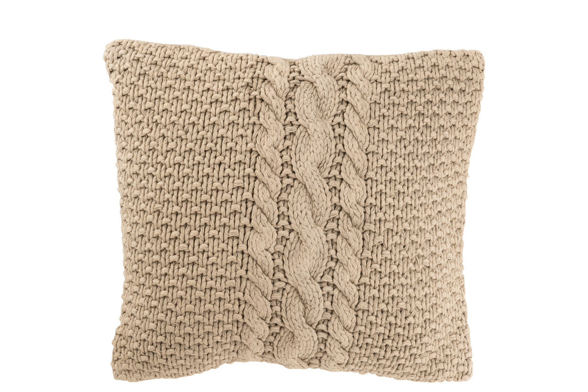 J-Line kussen Gebreid   Vlecht - katoen - beige