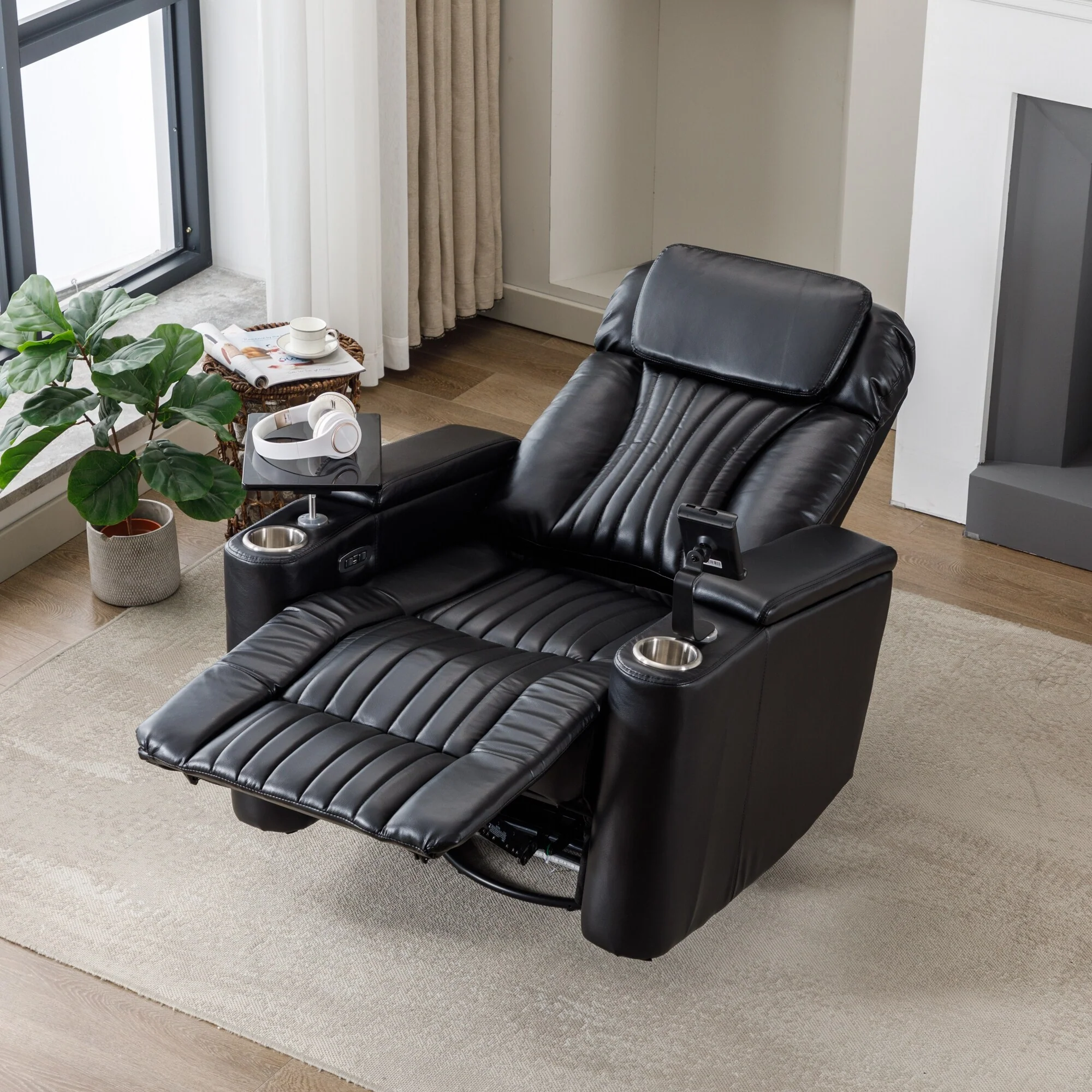 Power Swivel Recliner With 360掳 Swivel Tray Table,and Cell Phone Holder,Soft Living Room Chair