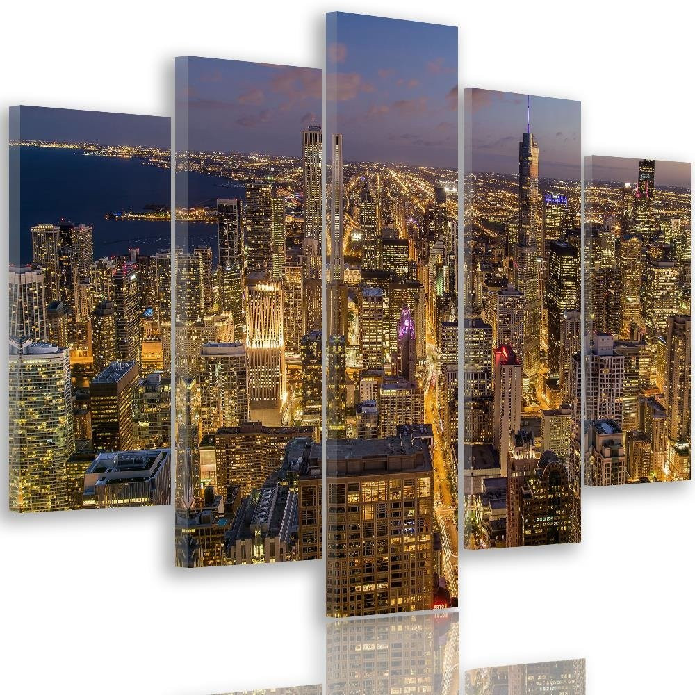 Feeby Obraz 5 częściowy na płótnie Chicago nocą 100x70
